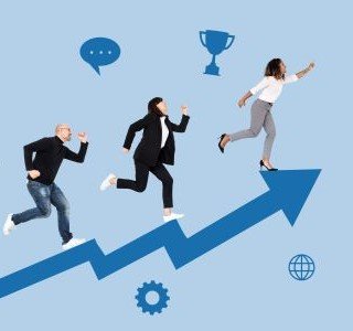 business people rushing towards success